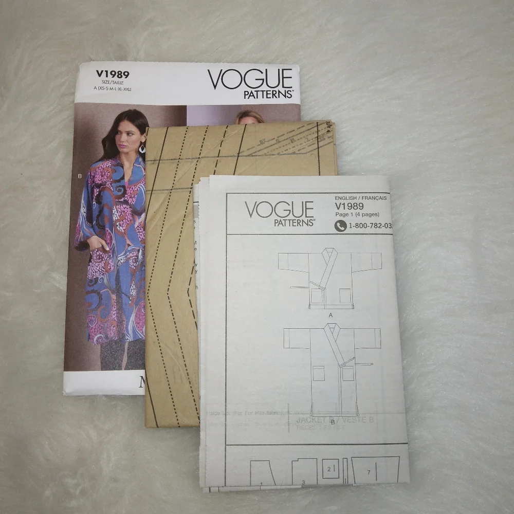VOGUE V1989 Sz XS-XXL Misses' Kimono Style Jacket In 2 Lengths By Marcy Tilton